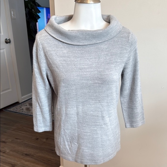 Sag Harbor Petite Small Heather Grey Cowl Neck Sweater - Picture 3 of 8